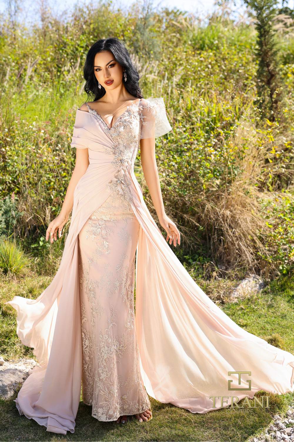 Terani Couture 252M5308 Evening Long Fitted Overskirt Formal Dress