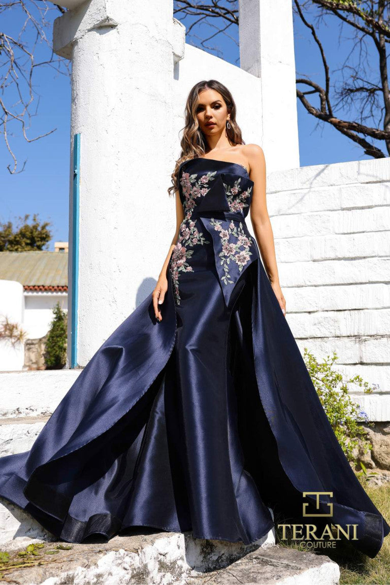Terani Couture 252M5309 Long Fitted Overskirt Formal Dress