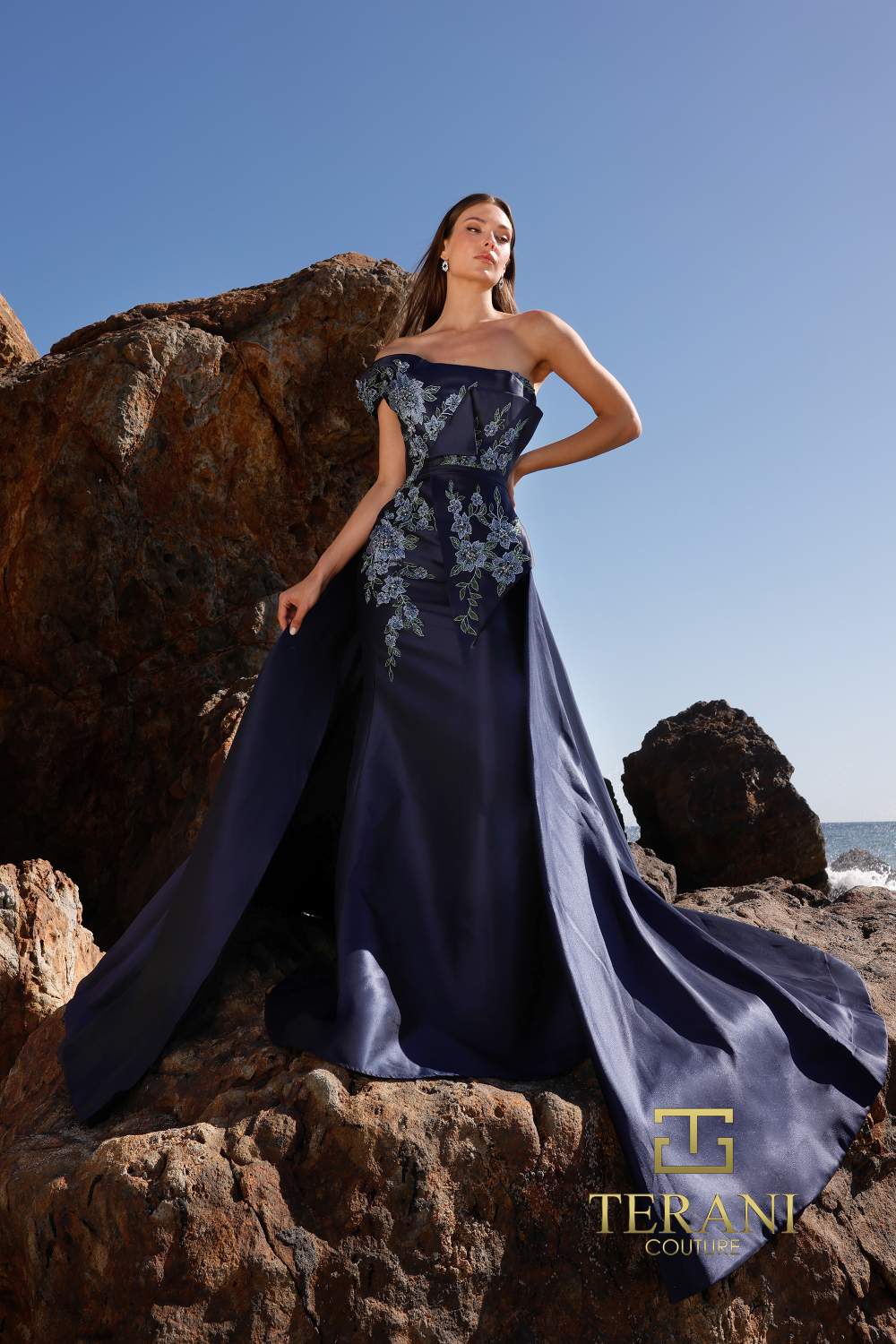 Terani Couture 252M5309 Long Fitted Overskirt Formal Dress