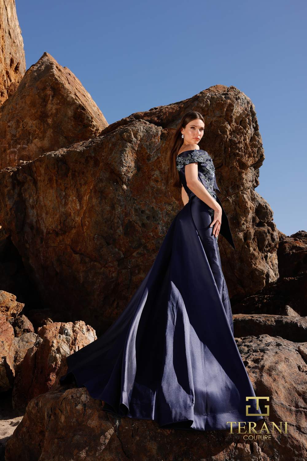 Terani Couture 252M5309 Long Fitted Overskirt Formal Dress
