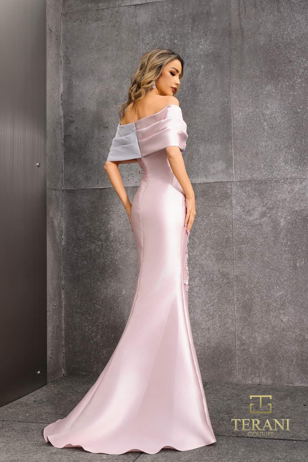Terani Couture 252M5324 Ruffle Long Mermaid Formal Evening Dress - Blush Silver / 24 Terani Couture 252M5324 Ruffle Long Mermaid Formal Evening Dress - Blush Silver / 24