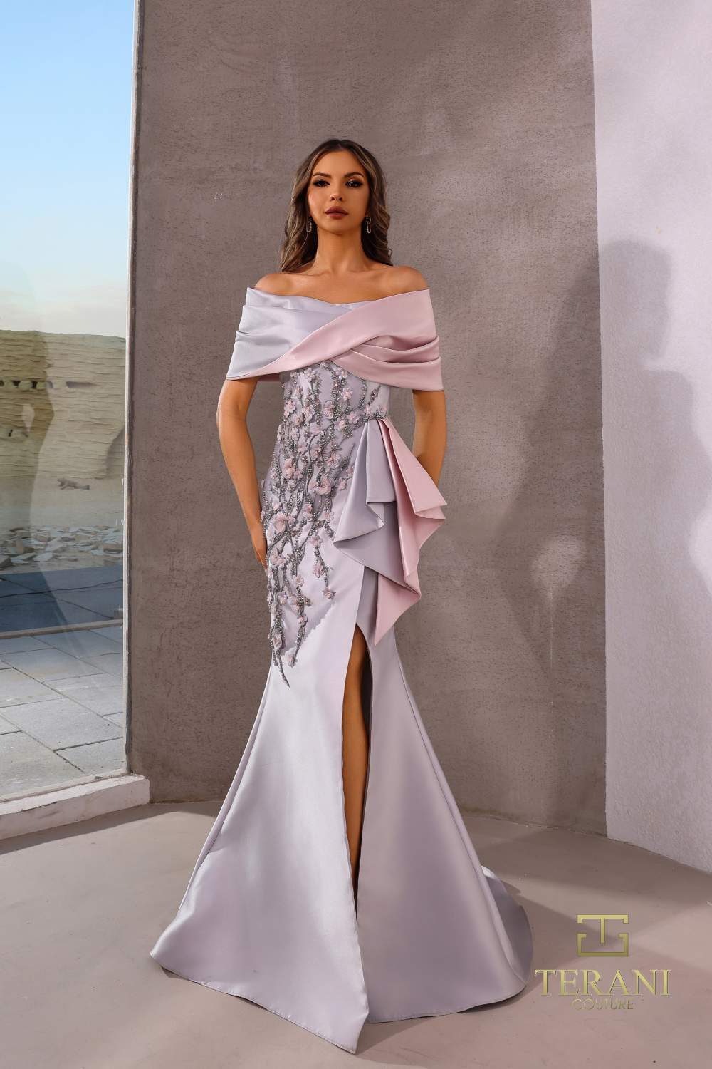 Formal Dresses Ruffle Long Mermaid Formal Evening Dress Silver Blush