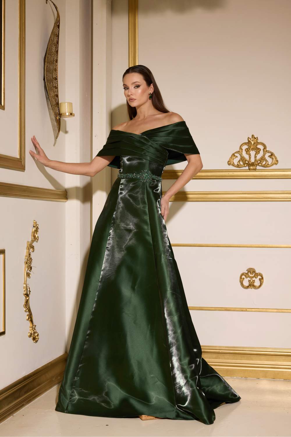 Terani Couture 252M5326 Pleated Long Formal A Line Beaded Evening Dress