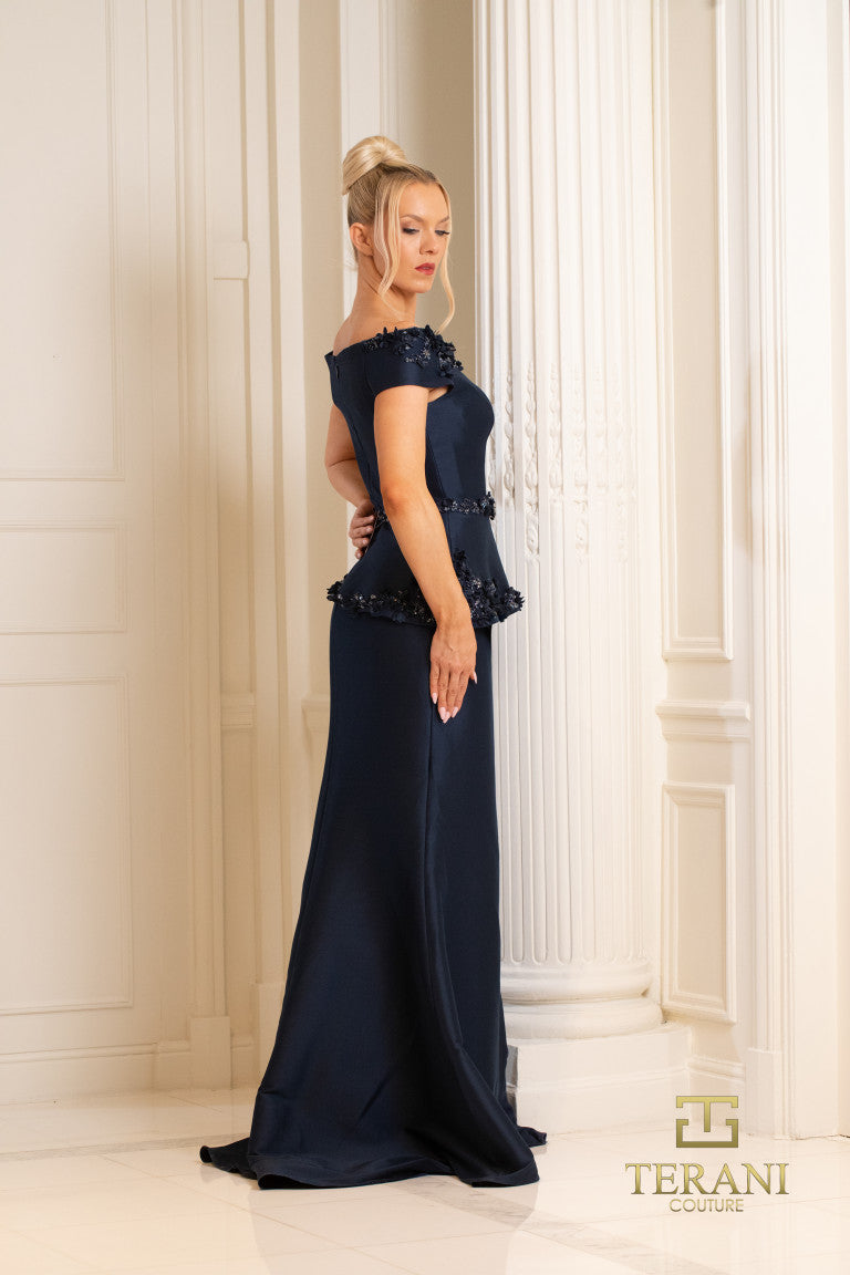 Terani Couture 252M5328 Fitted Long Formal Peplum Evening Dress