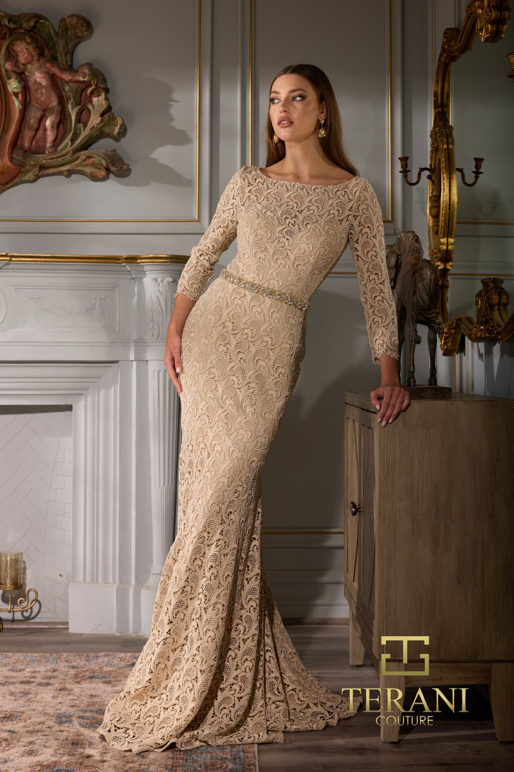 Terani Couture 252M5331 Long Formal Mother of the Bride Lace Dress