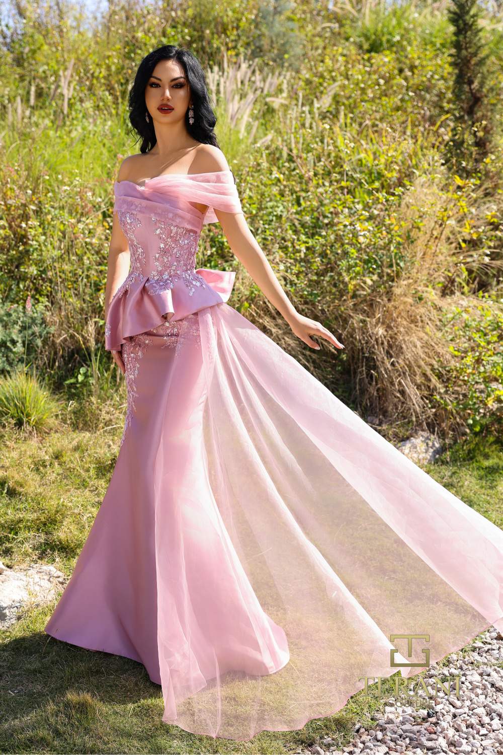 Terani Couture 252M5357 Fitted Long Formal Peplum Evening Dress