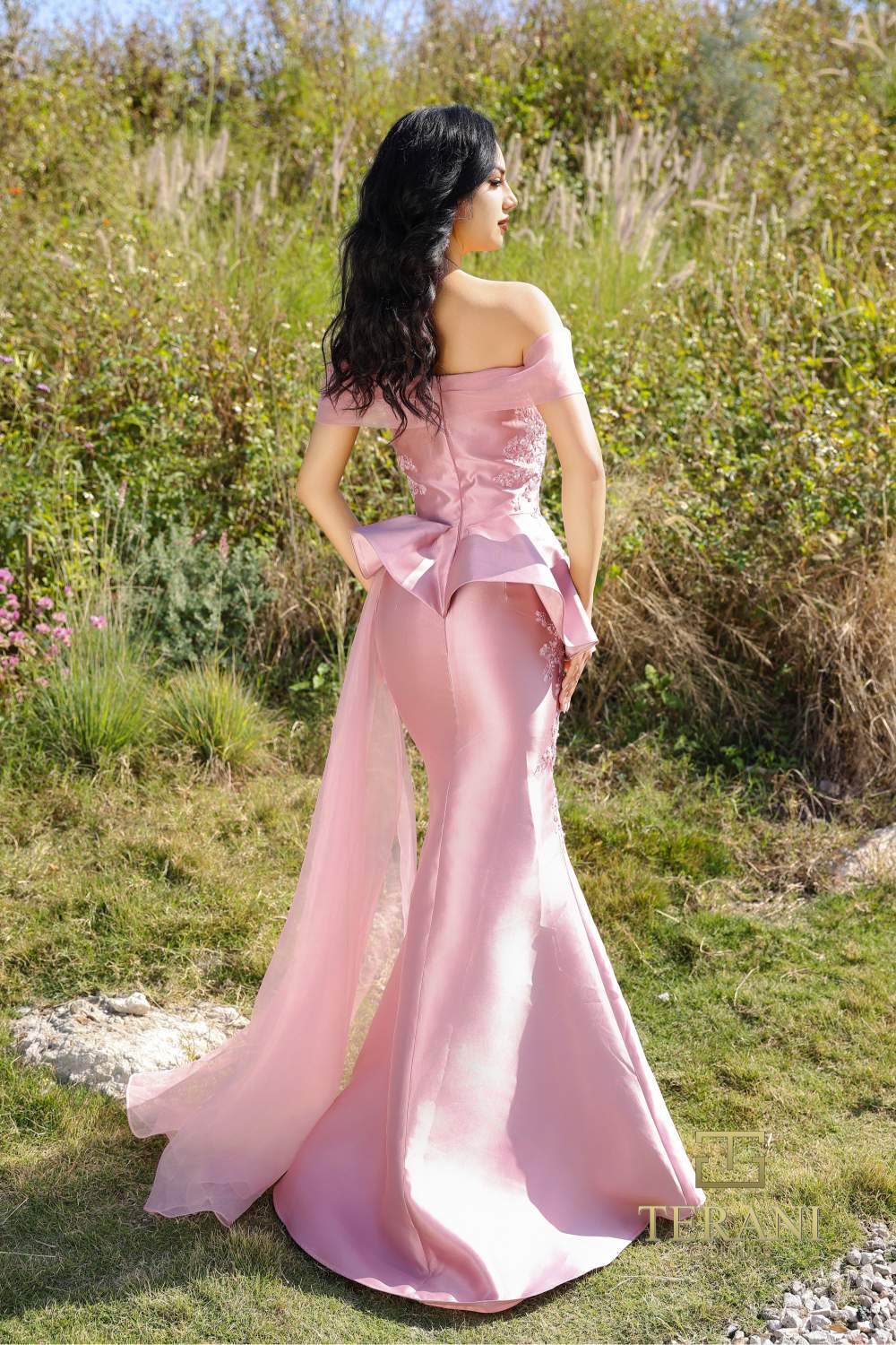 Terani Couture 252M5357 Fitted Long Formal Peplum Evening Dress