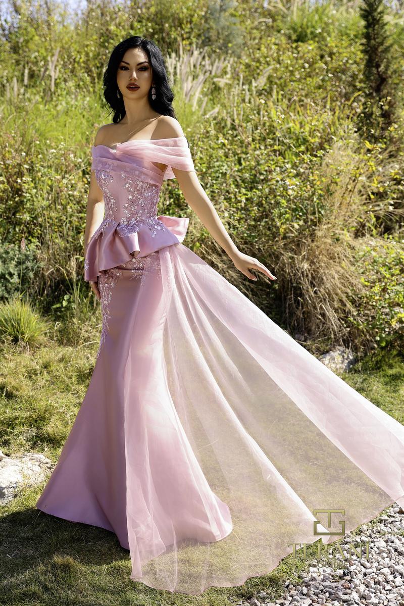 Formal Dresses  Fitted Long Formal Peplum Evening Dress Rose