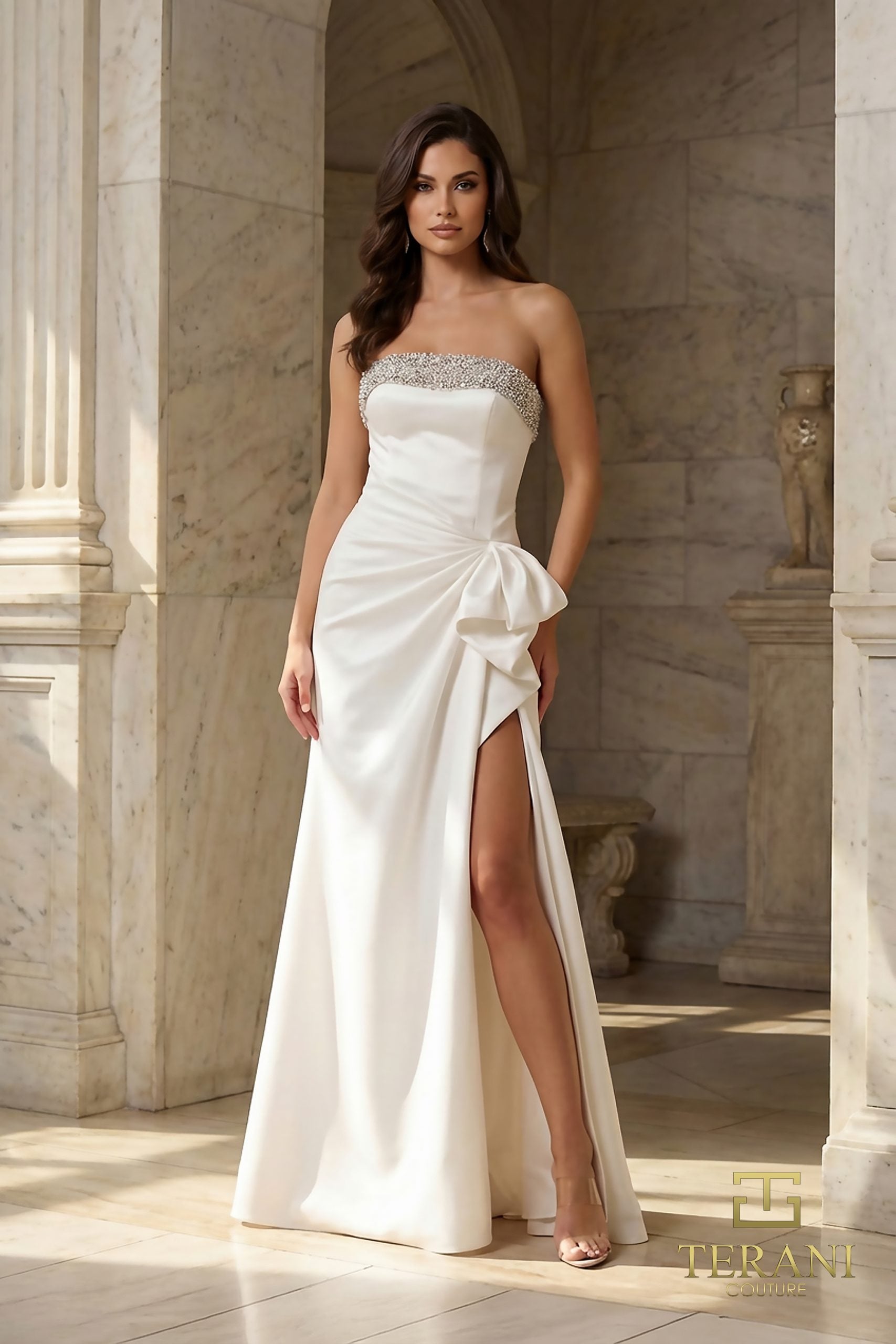 Wedding Dresses  Fitted Long Bridal Gown Beaded Wedding Dress Ivory