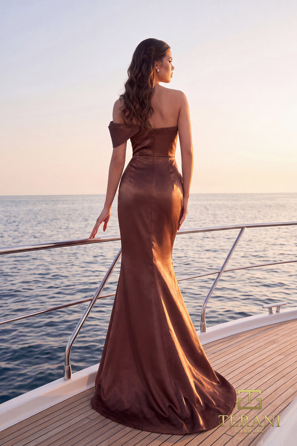 Off-the-Shoulder Floor-Length Satin Formal Mermaid Terani Couture 252E5162