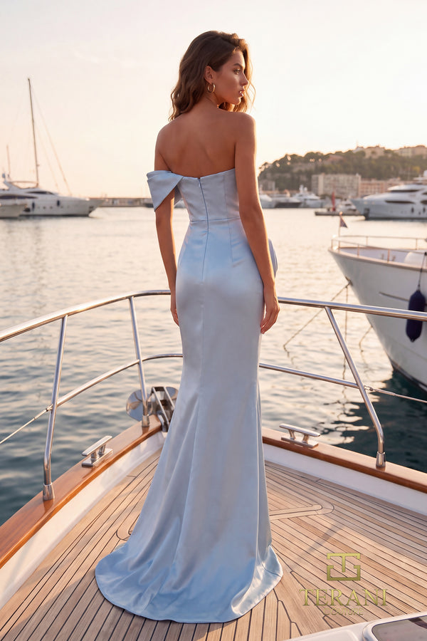 Strapless Curved Neck Floor-Length Satin Prom Mermaid Terani Couture 252E5162