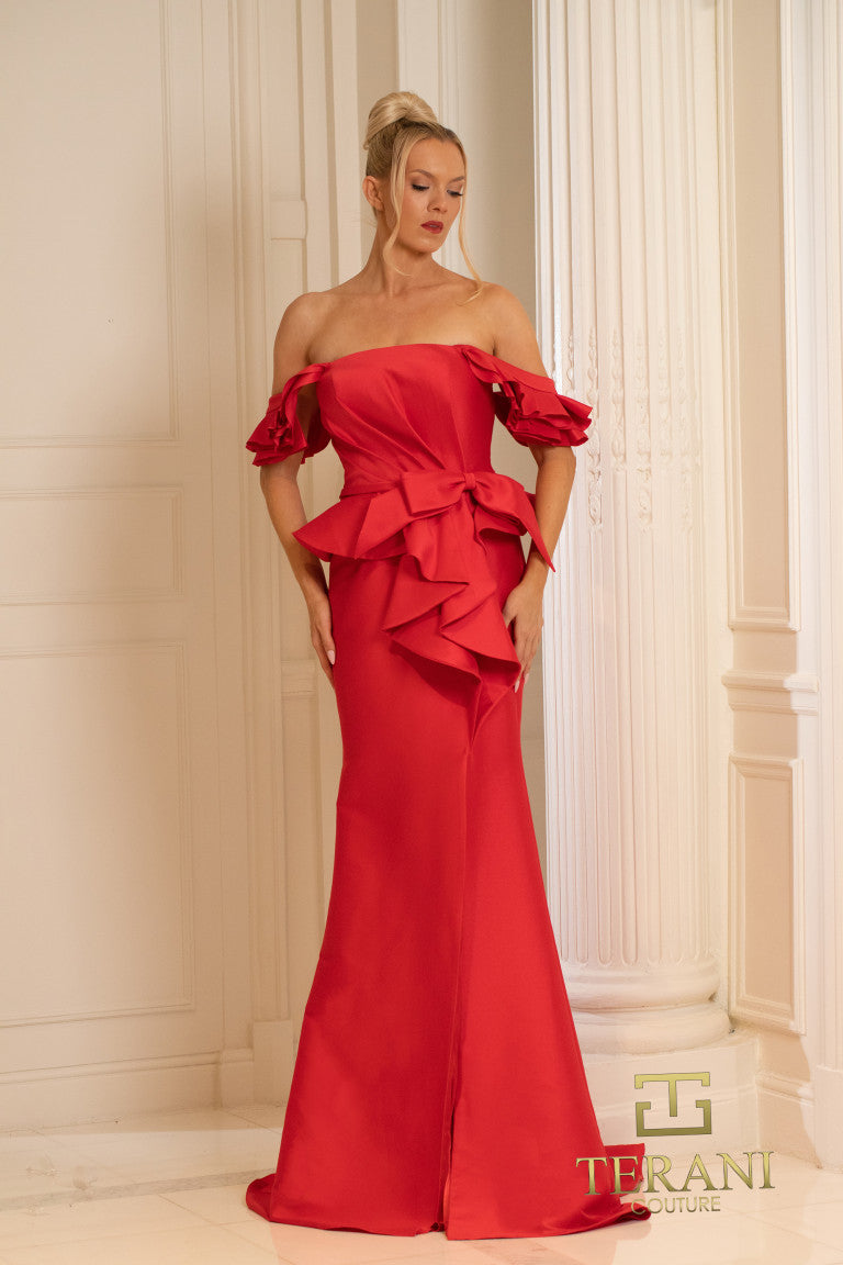 Terani Couture 252E5173 Long Formal Slit Peplum Evening Dress