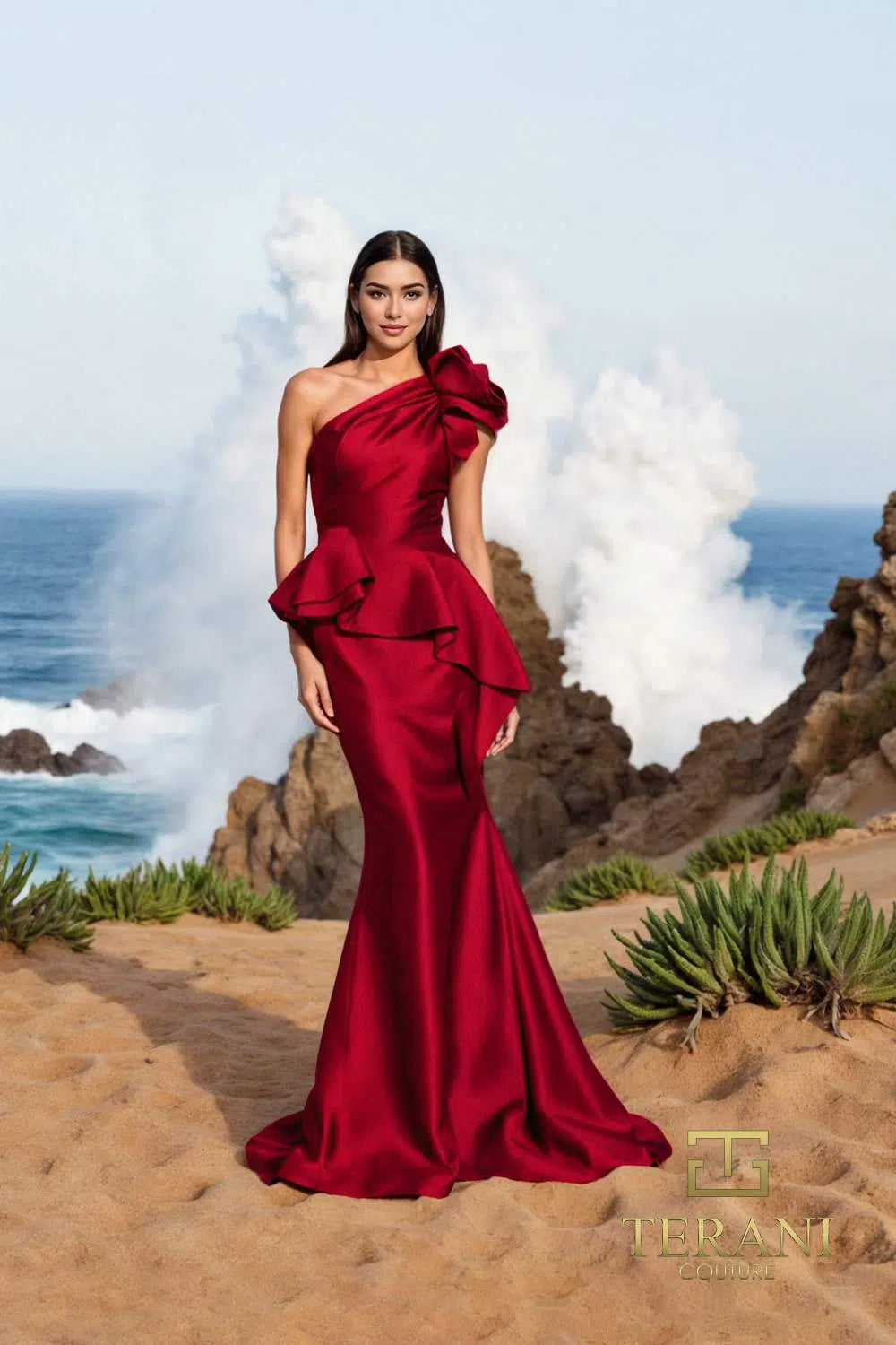 Ameri アメリ SOPHISTICATED PEPLUM DRESS Terani Couture 252E5546 Long Fitted Formal Peplum Evening Dress