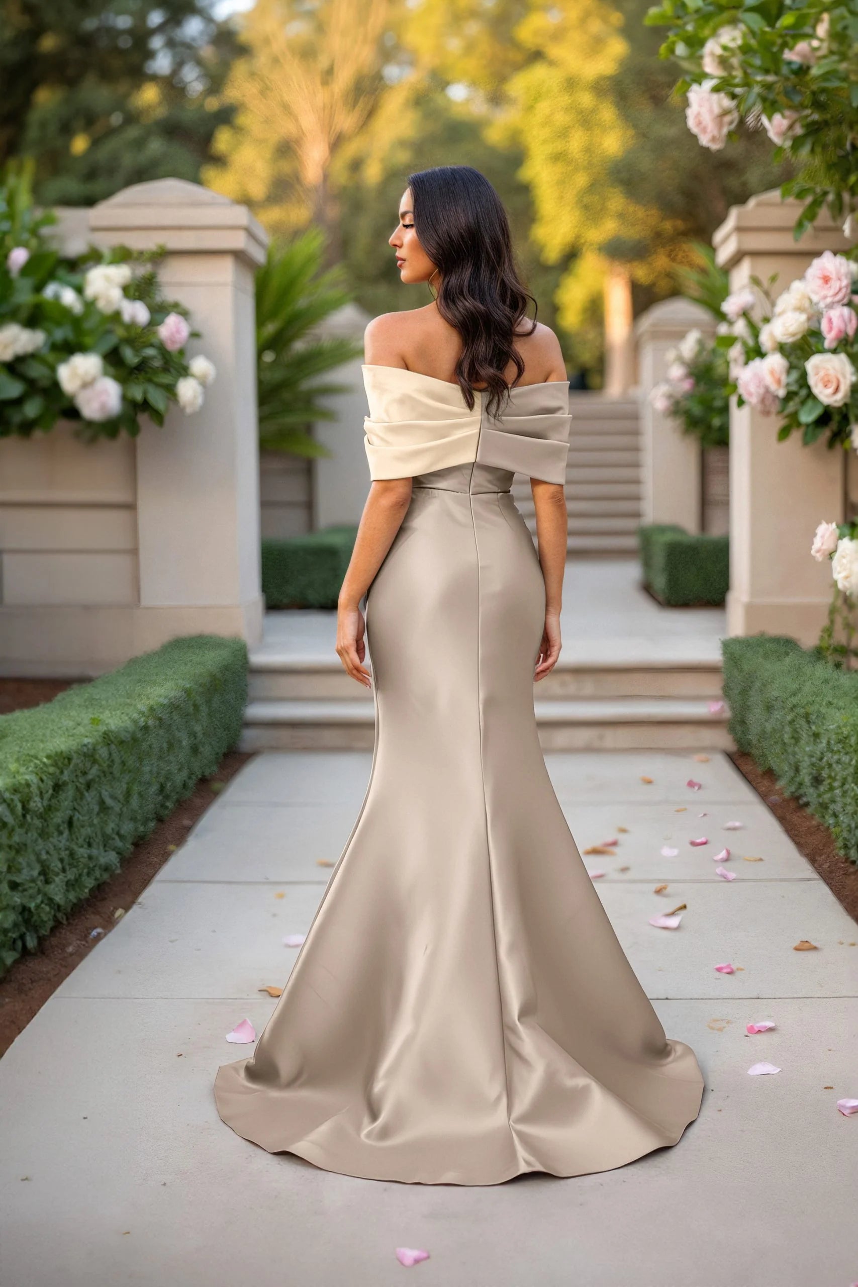 Formal Dresses Ruffle Long Mermaid Formal Evening Dress Champagne Taupe