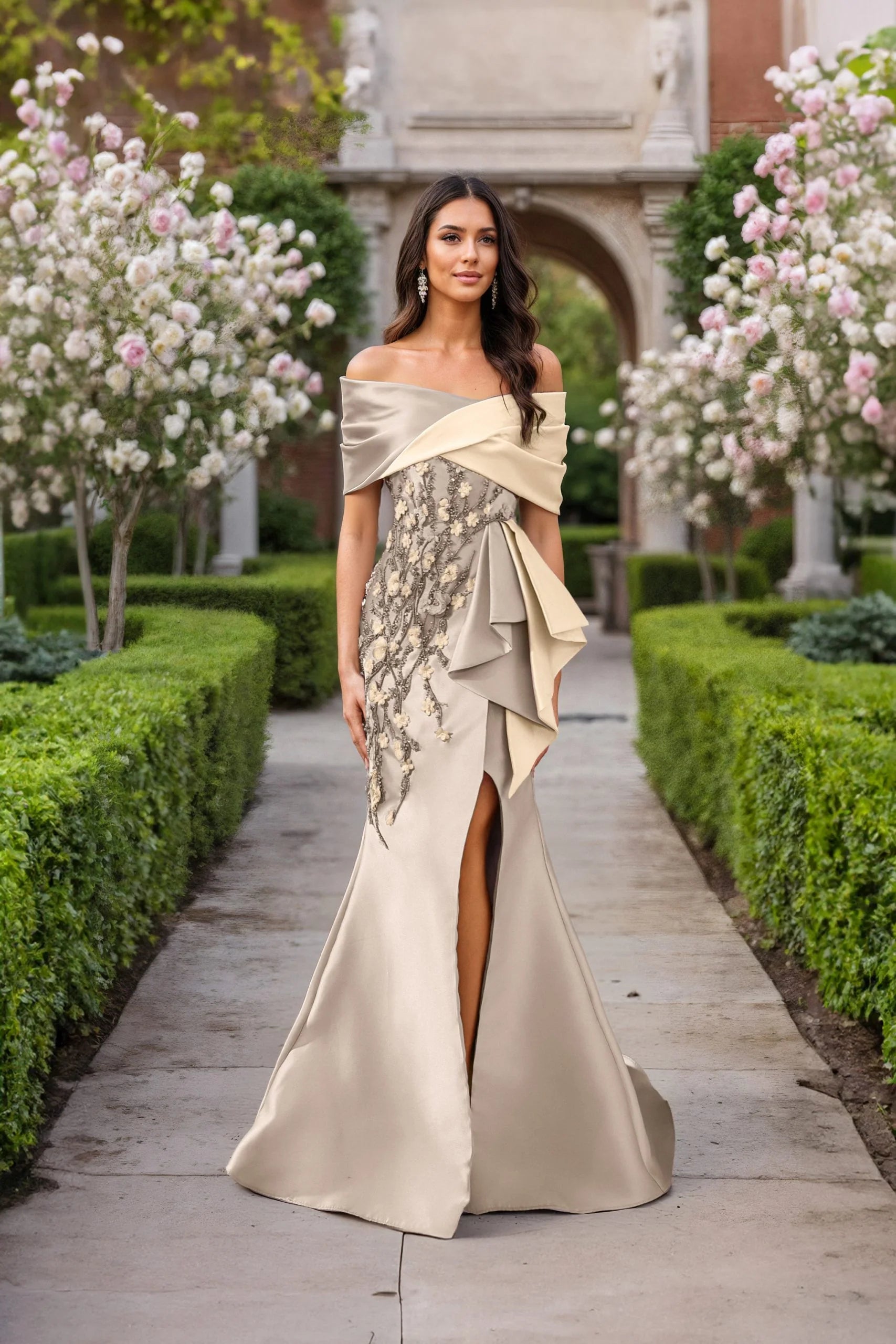Formal Dresses Ruffle Long Mermaid Formal Evening Dress Champagne Taupe