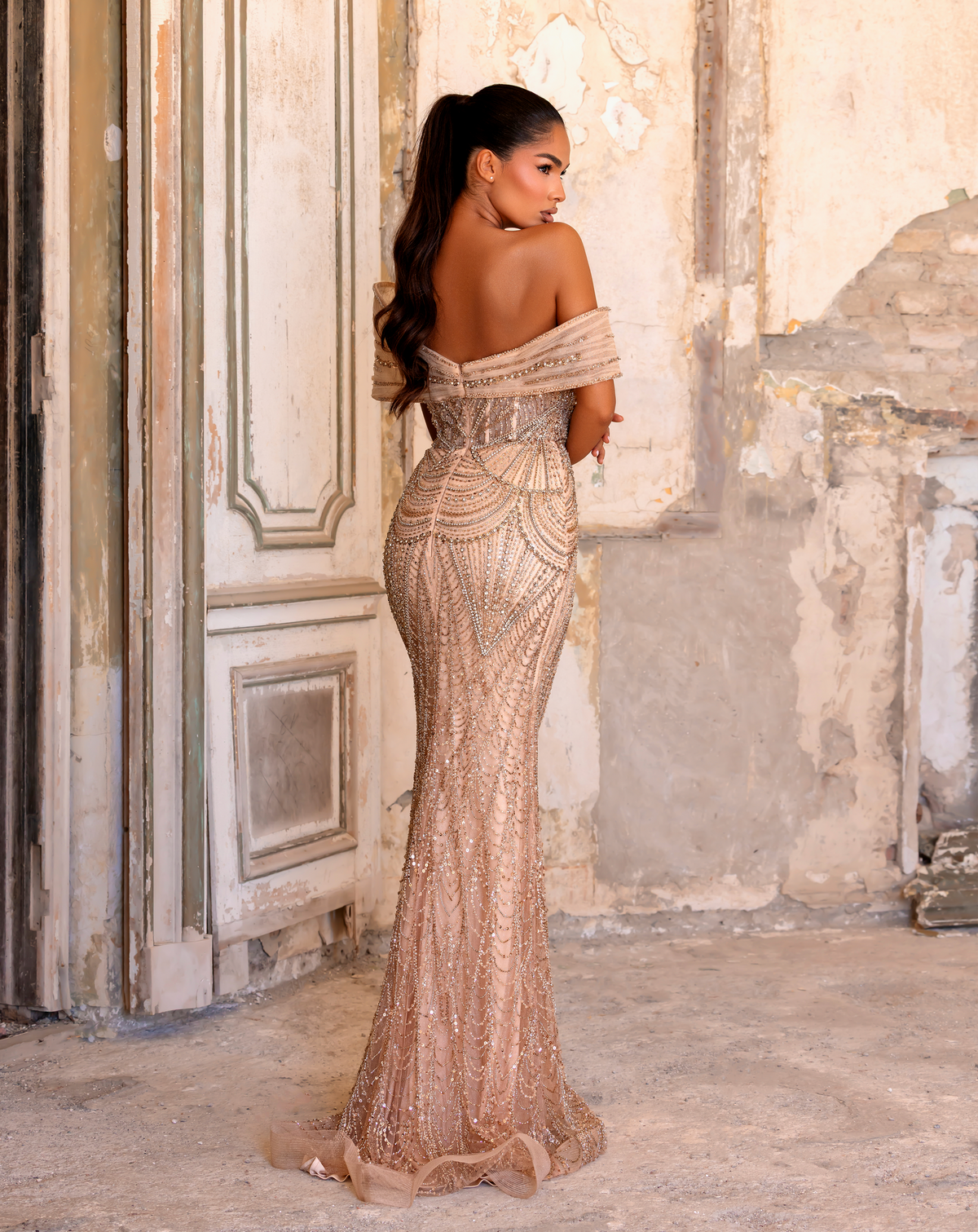 Off-the-Shoulder Floor-Length Tulle Prom Sheath Column Pre order