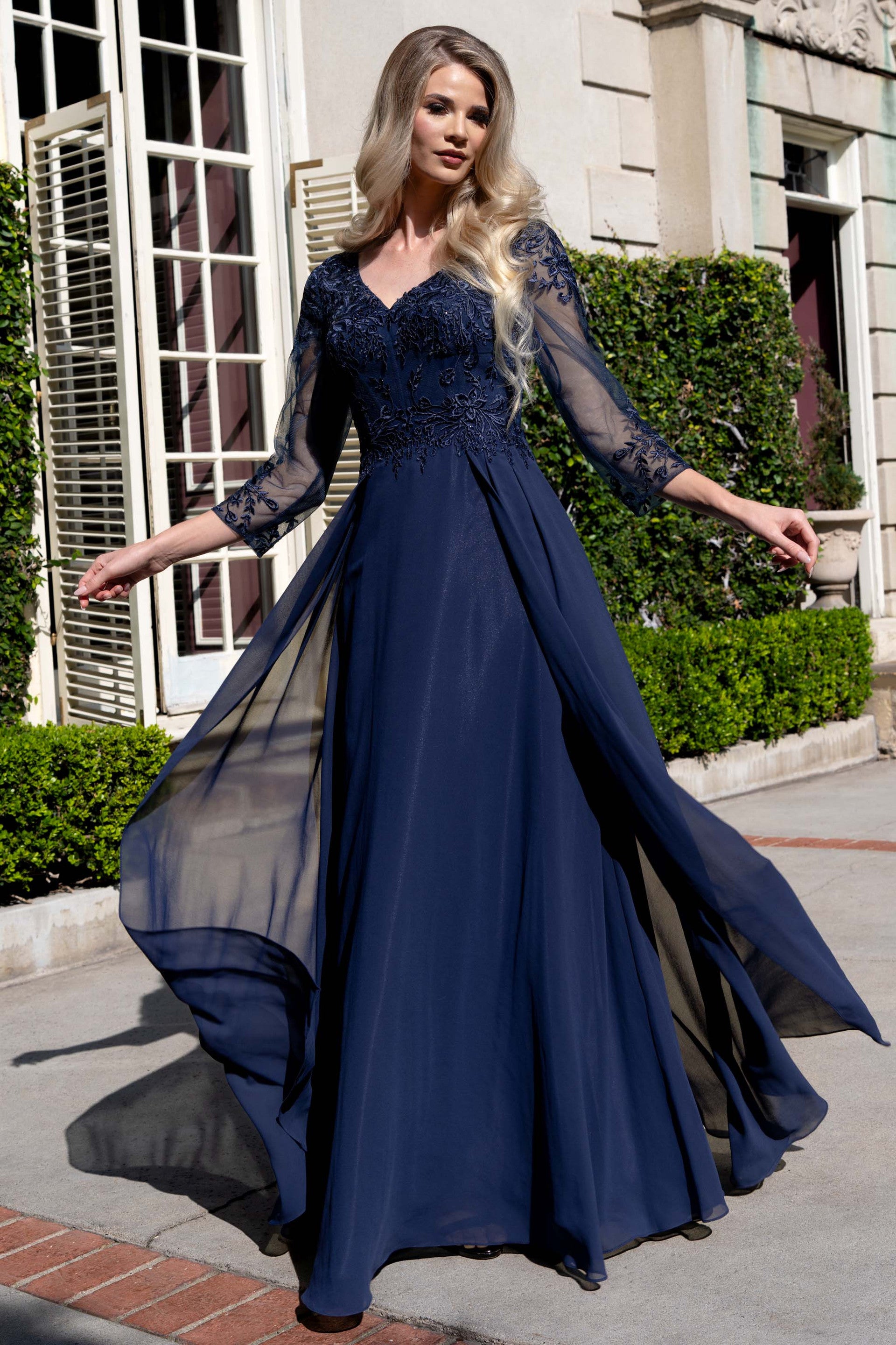 V-Neck Floor-Length Chiffon Formal A-Line Lenovia 8436