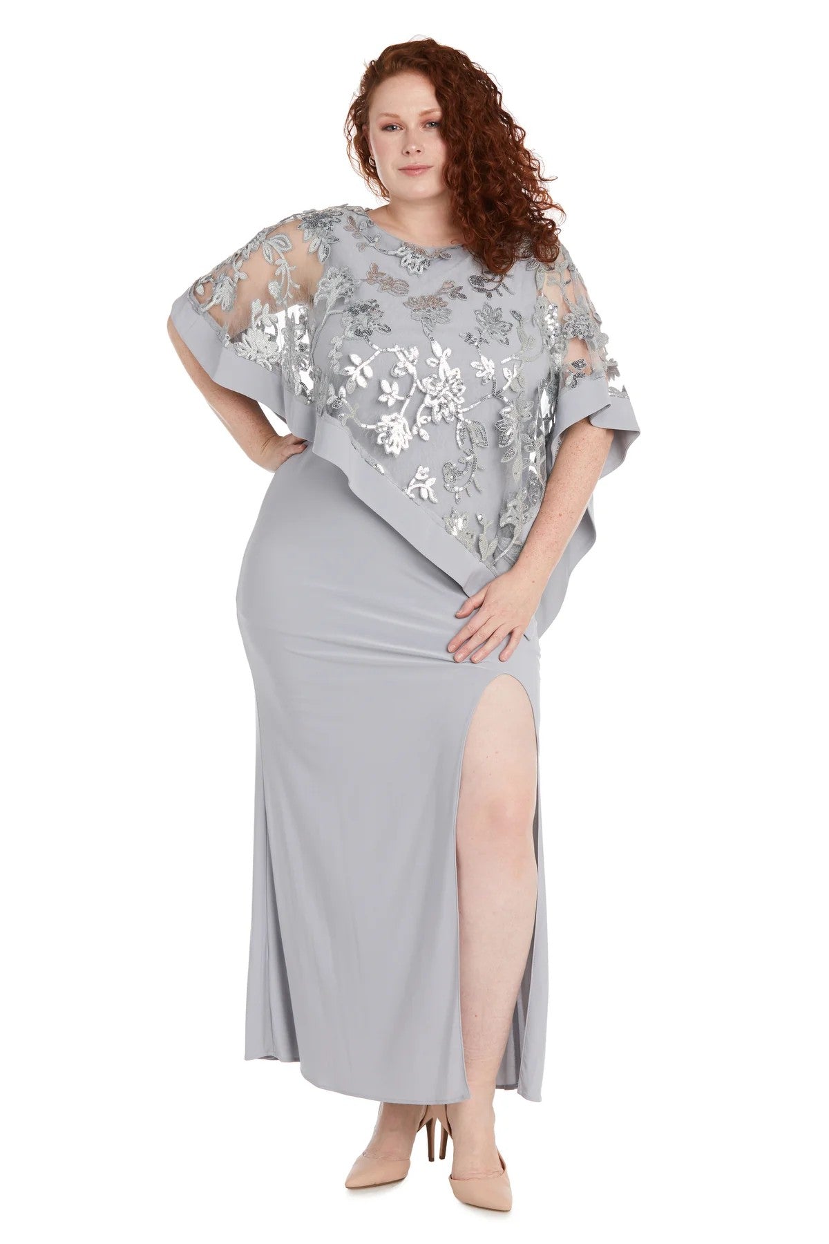 R & M Richards Plus Size Embroidered Sequin Lace Poncho Gown - Navy - Size 20W R & M Richards Plus Size Embroidered Sequin Lace Poncho Gown - Navy - Size 20W