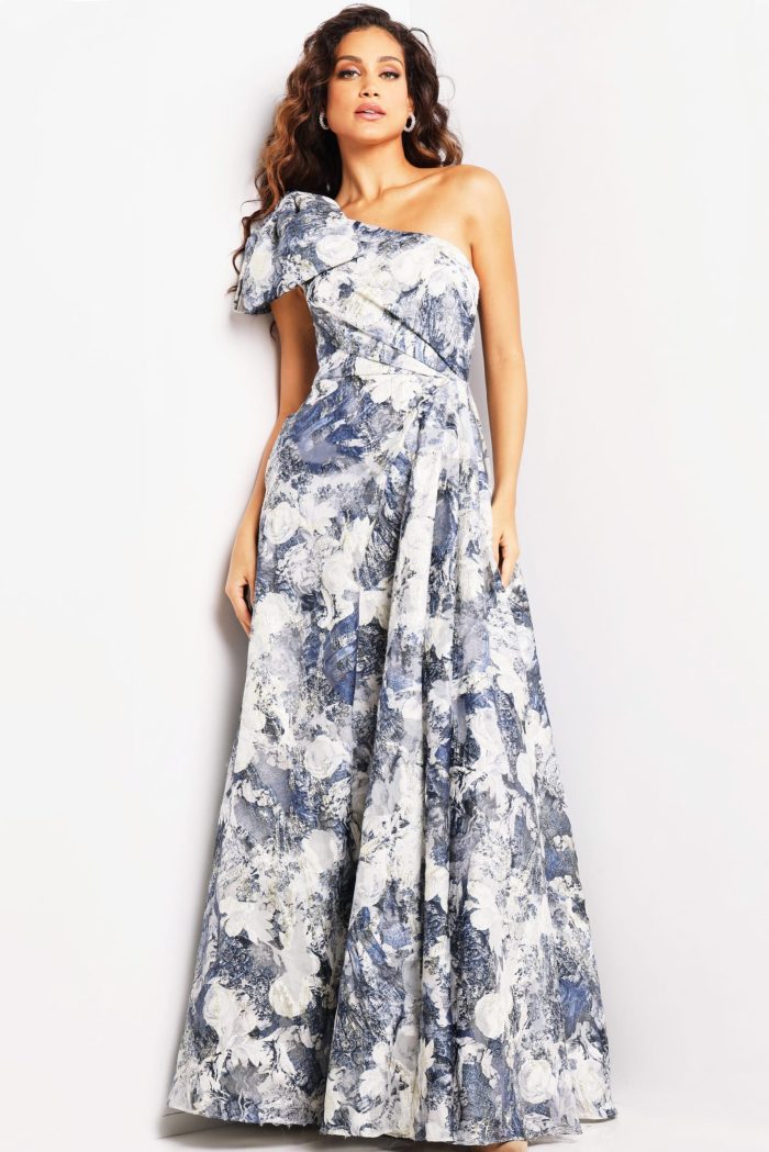 Formal Dresses A Line Long Pleated Print Formal Dress Print