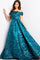 Formal Dresses Long Evening Metallic A Line Print Formal Dress   Peacock/Teal