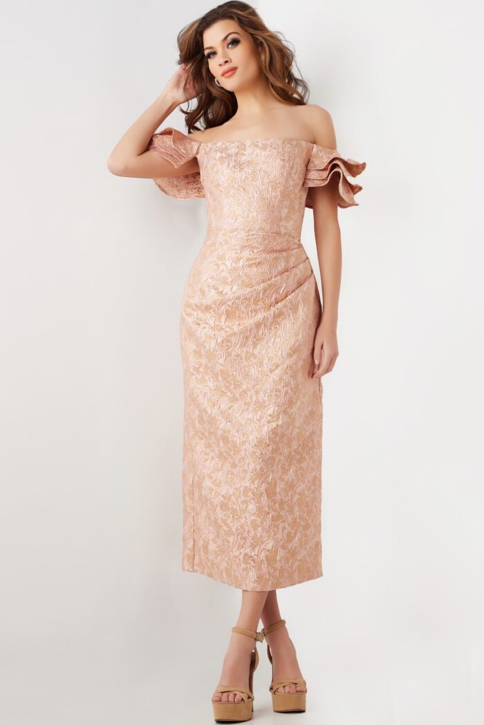 Formal Dresses Short Printed Formal Teal Length Evening Dress Rose/Gold