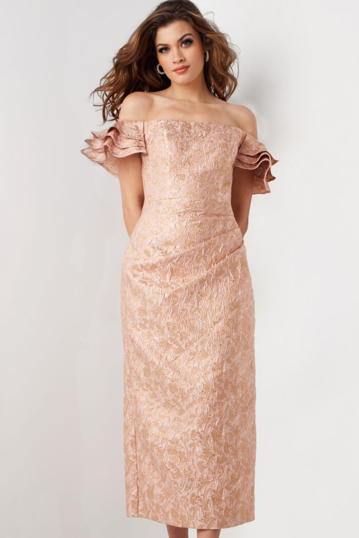 Formal Dresses Short Printed Formal Teal Length Evening Dress Rose/Gold