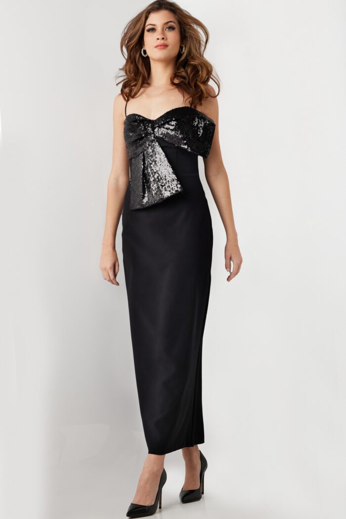 Formal Dresses Beaded Tea Length Formal Dress Black