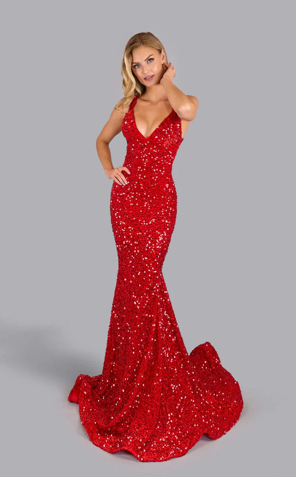 Jessica Angel 2582 Velvet Long Formal Mermaid Sequin Prom Dress