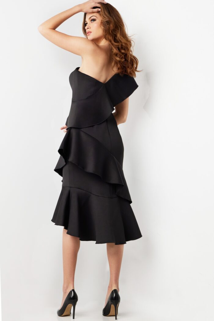 Cocktail Dresses Midi Length Ruffle Cocktail Dress Black