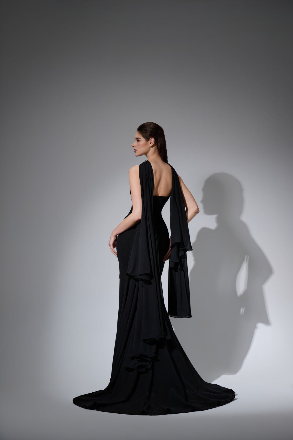 Crew High-Neck Floor-Length with Train Chiffon Prom Sheath Column Pre Order