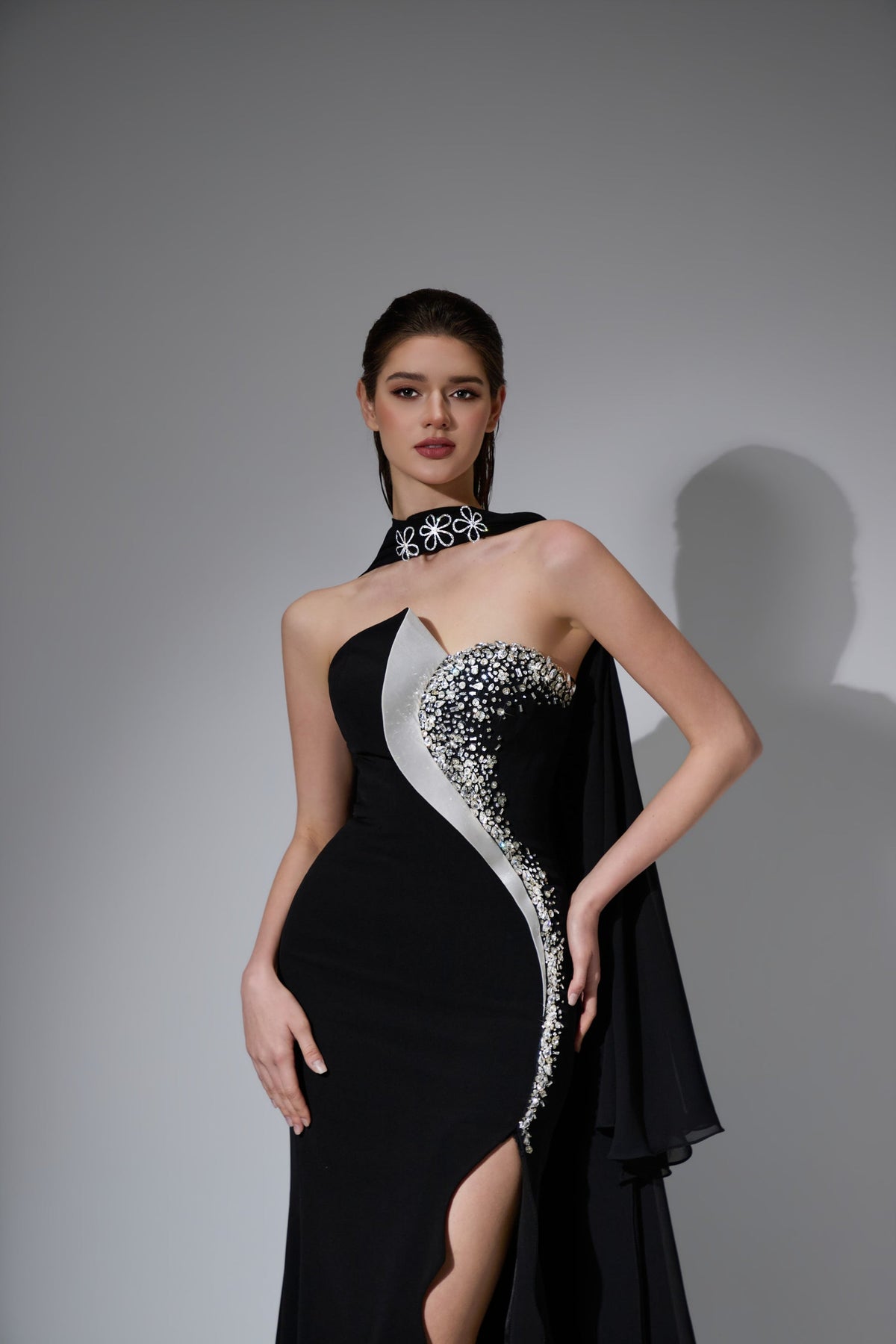 Crew High-Neck Floor-Length with Train Chiffon Prom Sheath Column Pre Order