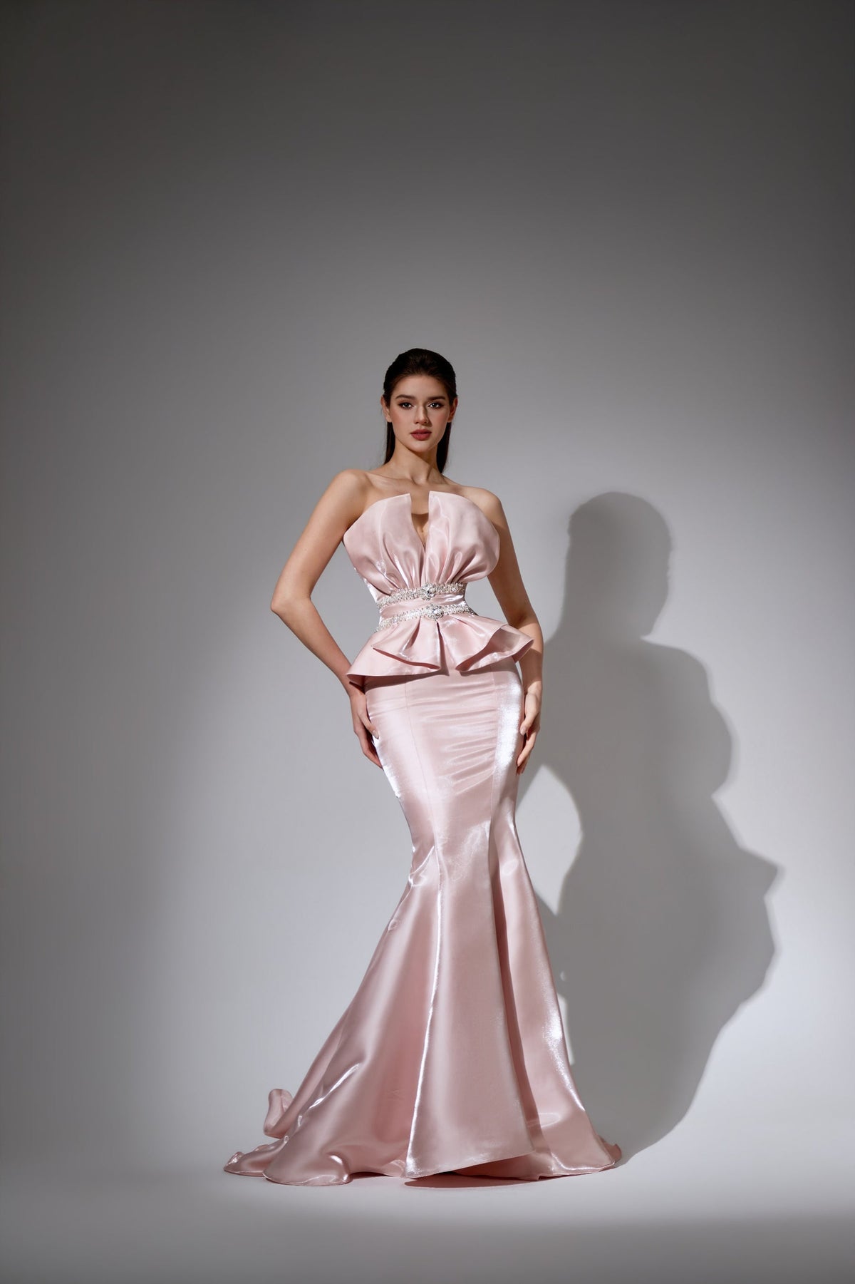 V-Neck Floor-Length with Train Satin Formal Mermaid Trumpet Pre Order