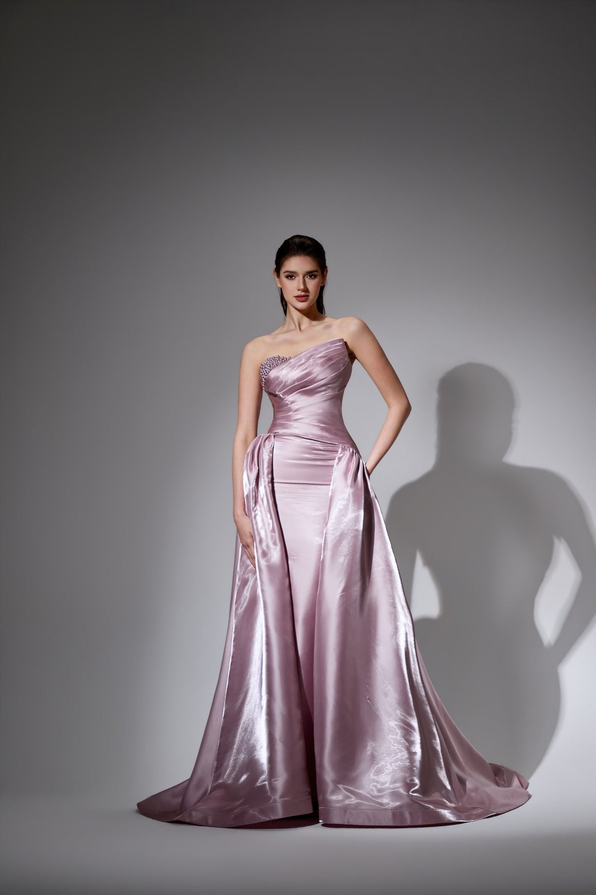 Strapless Curved Neck Floor-Length Satin Formal Ball Gown Pre Order