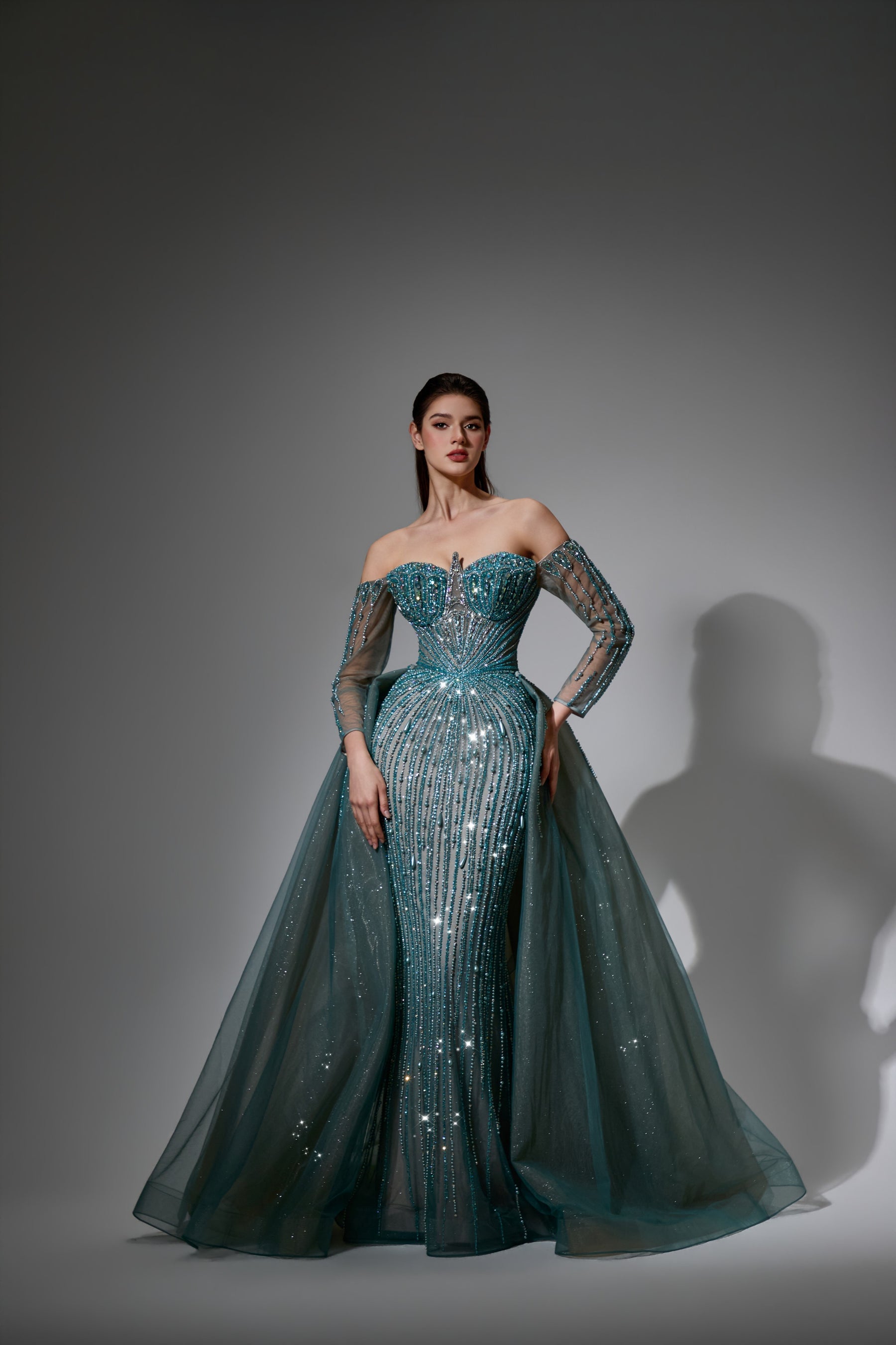 Off-the-Shoulder Floor-Length with Train Tulle Prom Mermaid Trumpet Luscious Delia LD11539 Pre Order