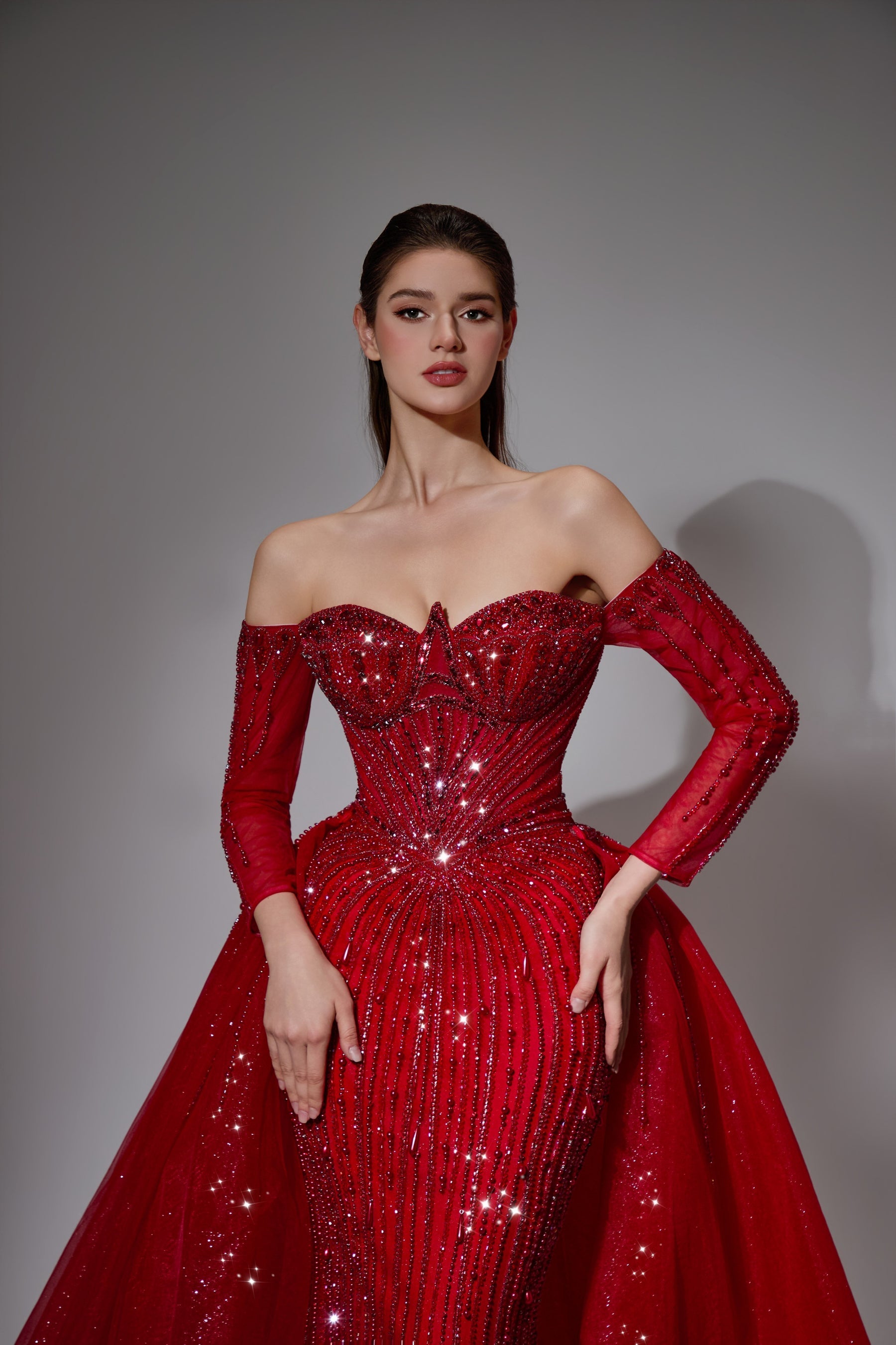Off-the-Shoulder Floor-Length with Train Tulle Prom Mermaid Trumpet Luscious Delia LD11539 Pre Order