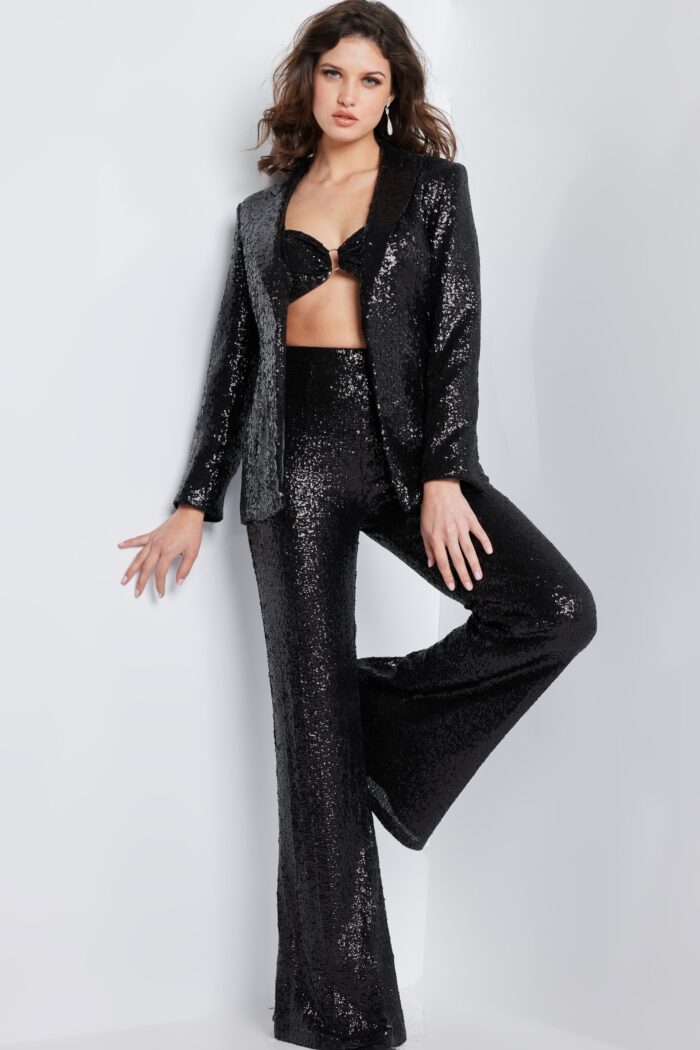 Pant Suit Sequin Long Formal Pant Suit Black