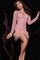 Cocktail Dresses Homecoming Short Beaded Long Sleeve Cocktail Dress  Blush