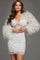 Cocktail Dresses Mini Cocktail Feather Short Dress Off White