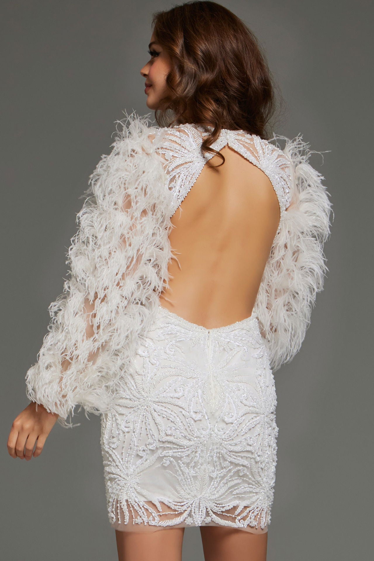 Jovani 26056 Mini Cocktail Feather Short Dress