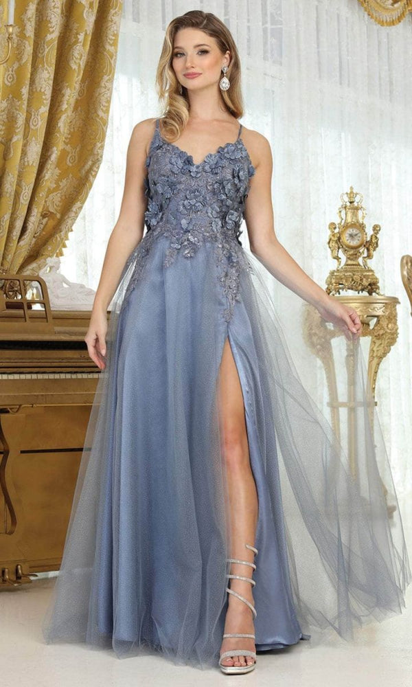 V-Neck Floor-Length Tulle Prom A-Line May Queen MQ2016