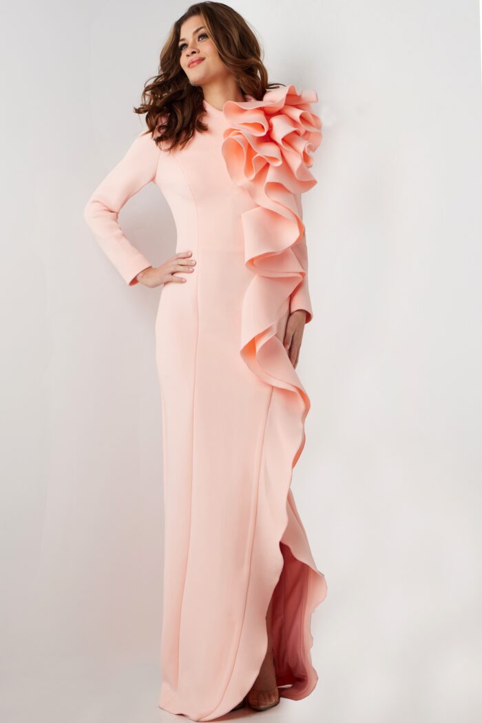 Formal Dresses Long Formal A Line Ruffle Evening Dress Blush