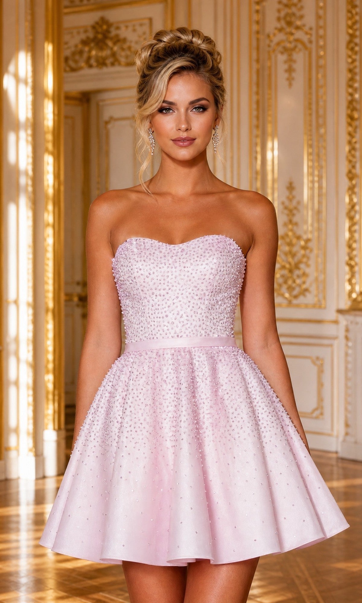 Sweetheart Mini Satin Cocktail Dress Beaded Flare Poly USA 26140