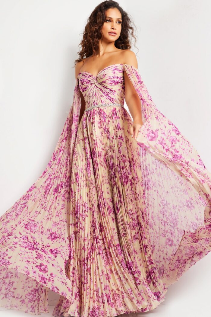 Formal Dresses A Line Long Pleated Printed Formal Evening Dress  Print