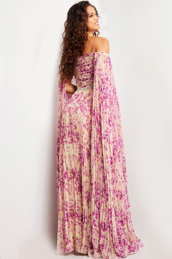 Formal Dresses A Line Long Pleated Printed Formal Evening Dress  Print