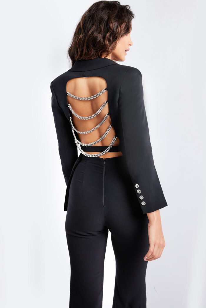 Pant Suit Beaded Long Two Piece Backless Formal Pant Suit Black