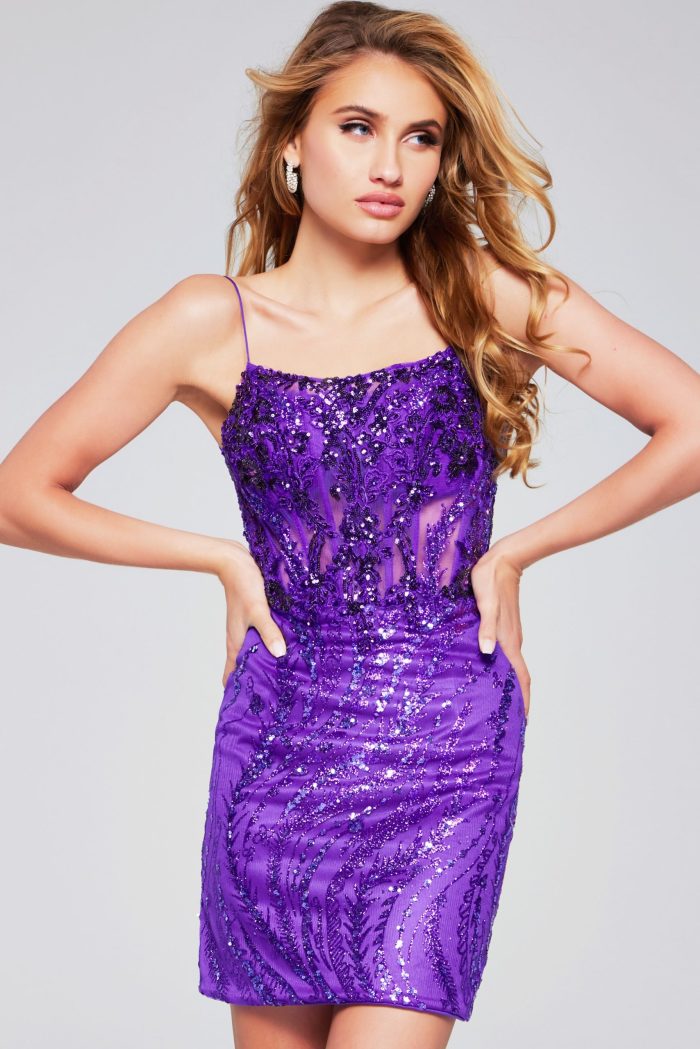 Cocktail Dresses Short Fitted Glitter Homecoming Cocktail Dress Purple