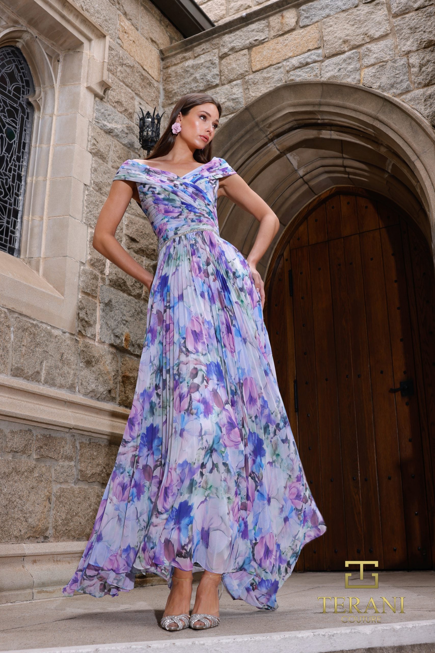 Cocktail Dresses A Line Tea Length Print Short Cocktail Dress Blue Purple-Chiffon-261C6641-Printed