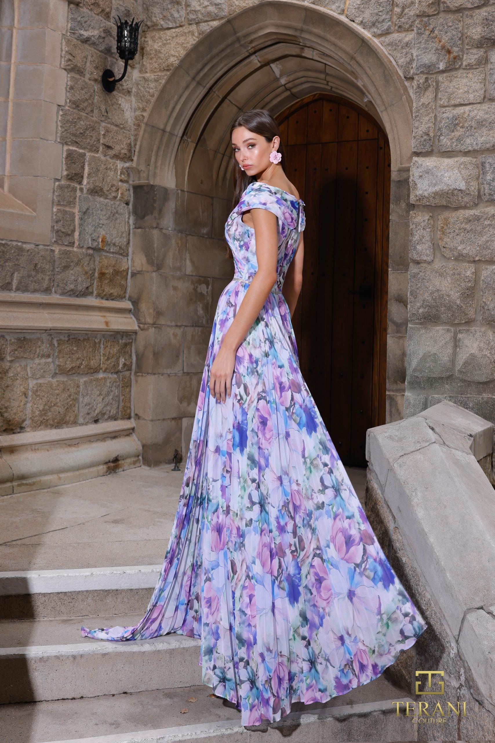 Cocktail Dresses A Line Tea Length Print Short Cocktail Dress Blue Purple-Chiffon-261C6641-Printed