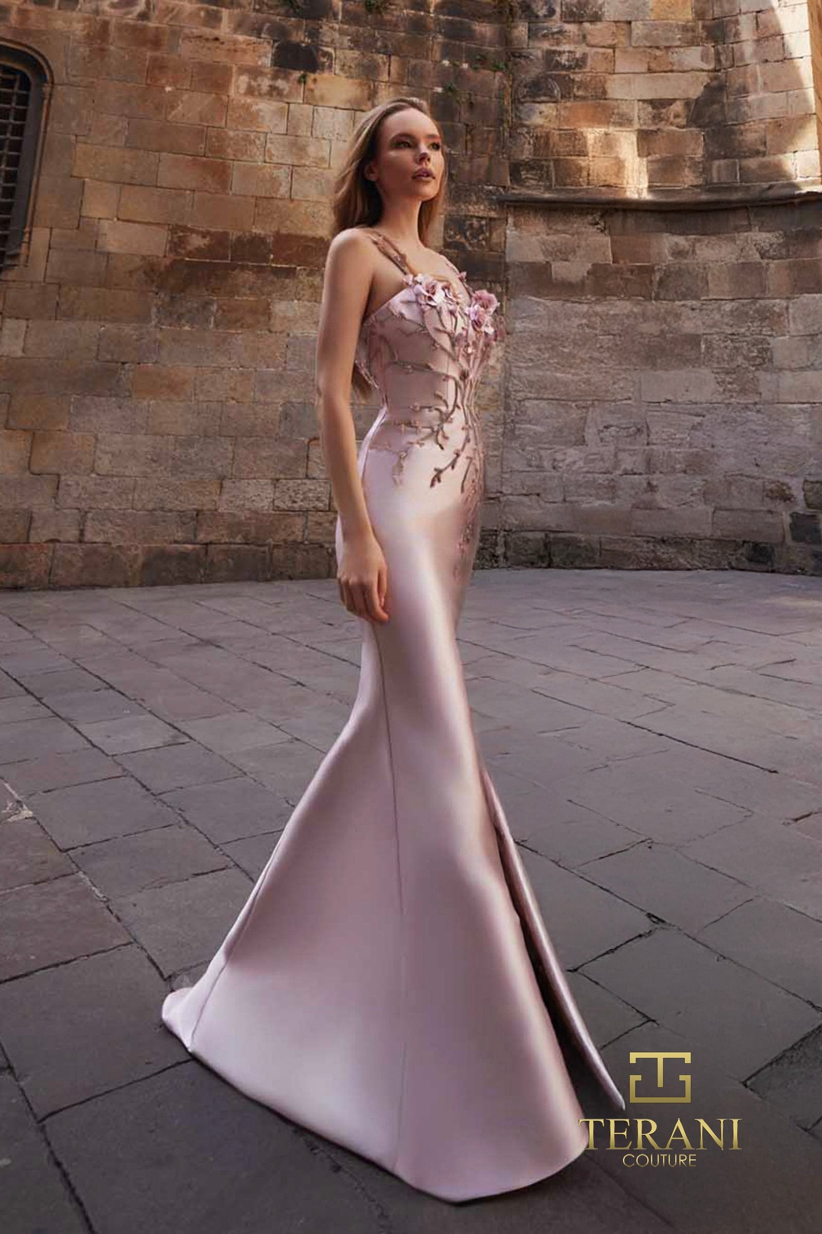 Prom Dresses Slit Long Formal Fitted Prom Dress Blush-Mikado-261E6632-Floral