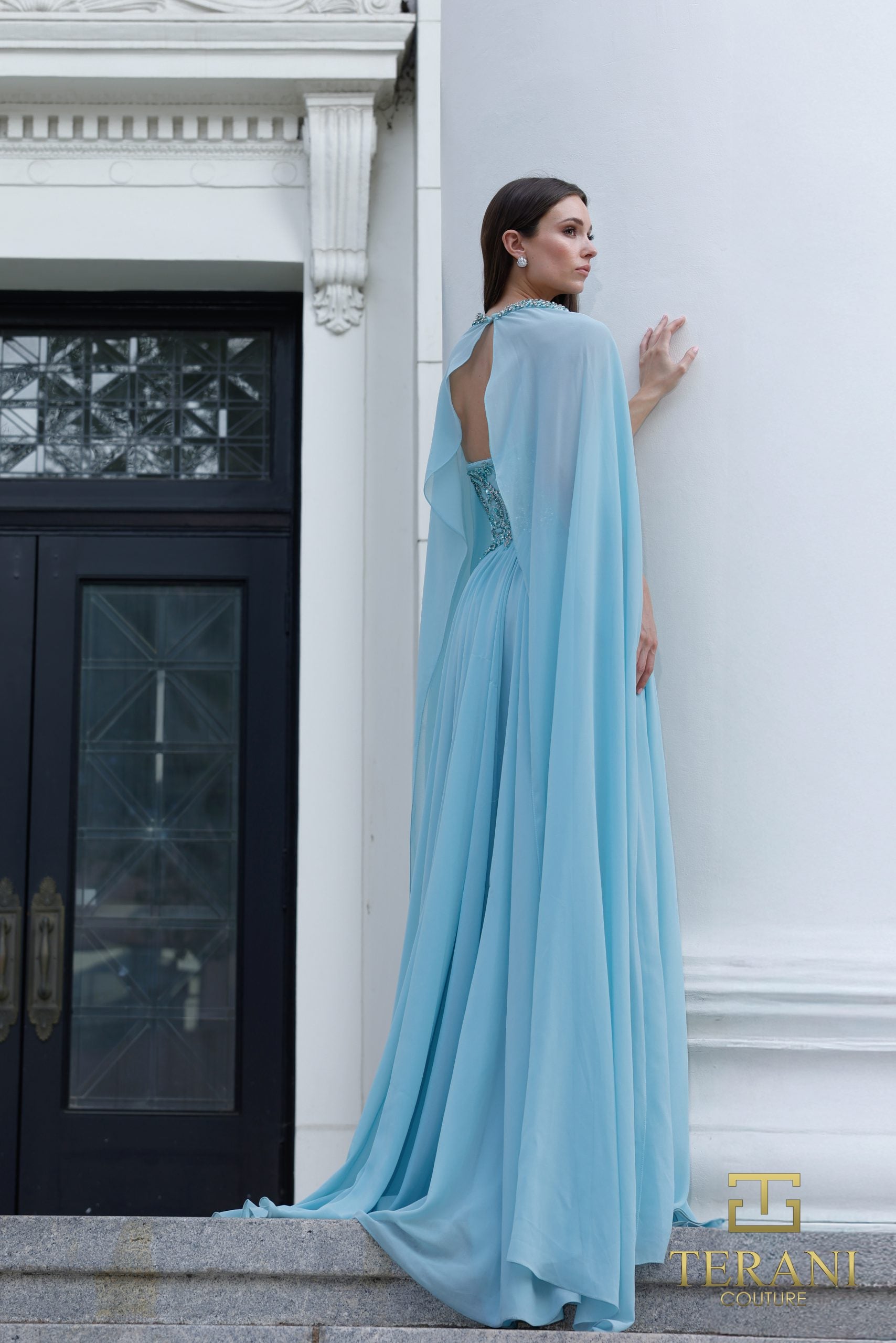 Mother of the Bride Dresses A Line Long Formal Cape Mother of the Bride Dress Sea Mist-Chiffon-261M6402-Cape